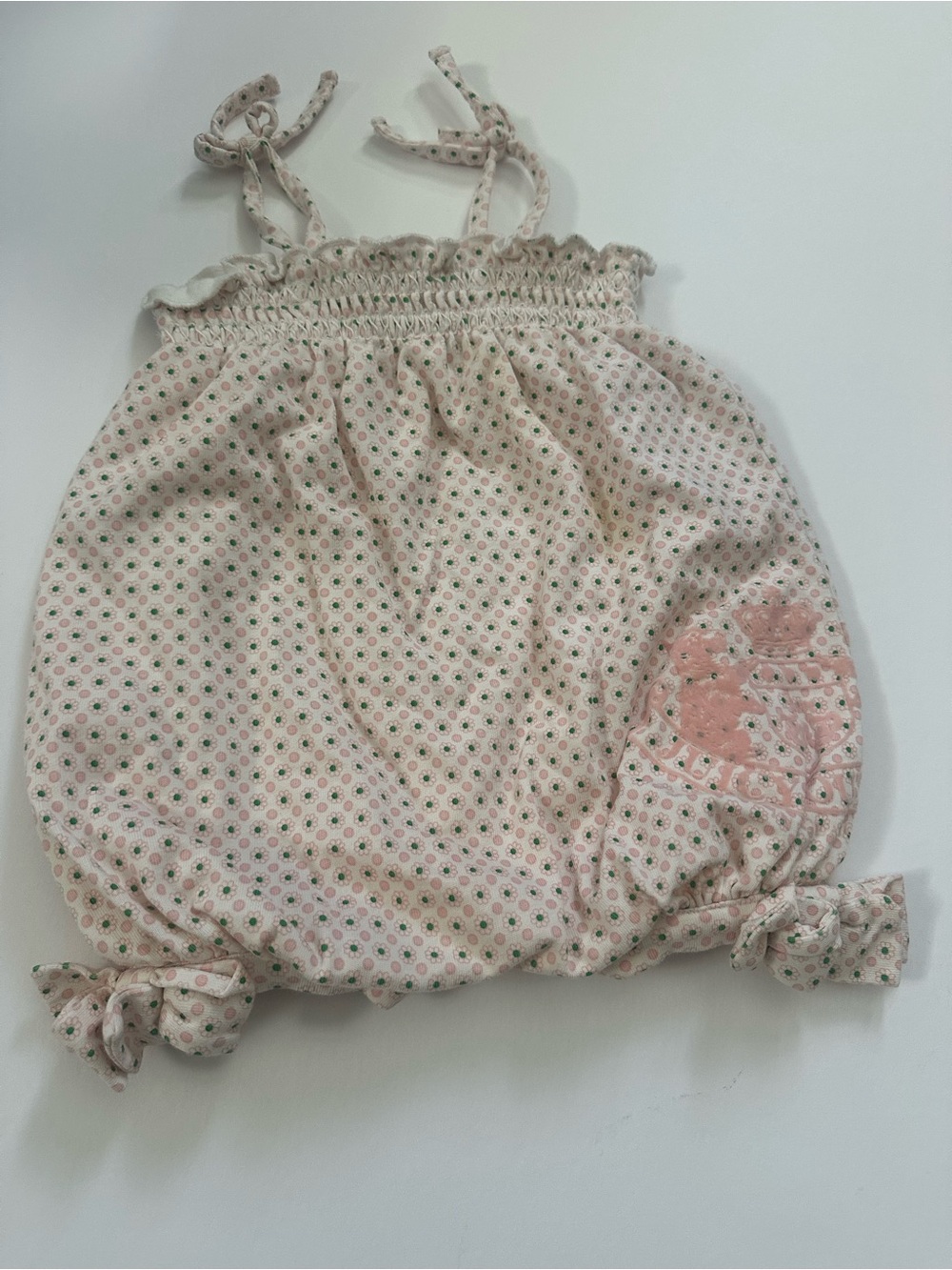 Juicy Couture Pink Floral Smocked Baby Romper 6-9mo